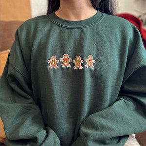 Christmas Gingerbread Man Embroidered Unisex Crewneck Sweatshirt, Vintage 90s Inspired Pullover, Sweater image 1