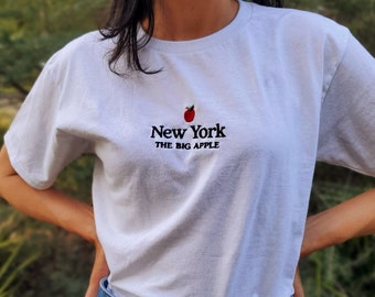 New York The Big Apple Embroidered T-Shirt, Vintage Classic Tee