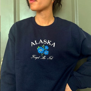 Alaska Forget Me Not Embroidered Unisex Sweatshirt, Vintage Inspired Crewneck