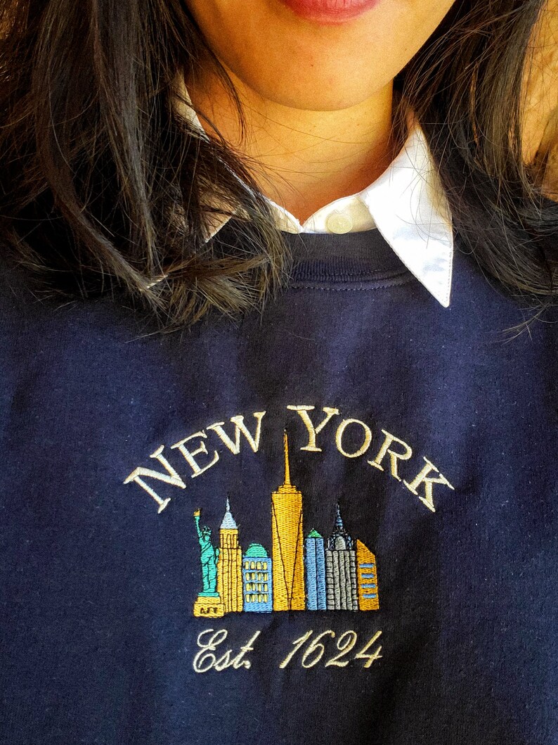 New York Skyline Grey Embroidered Sweatshirt