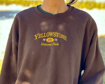 Yellowstone Bison Embroidered Unisex Crewneck Sweatshirt, Vintage 90s Inspired Pullover, National Park Hoodie