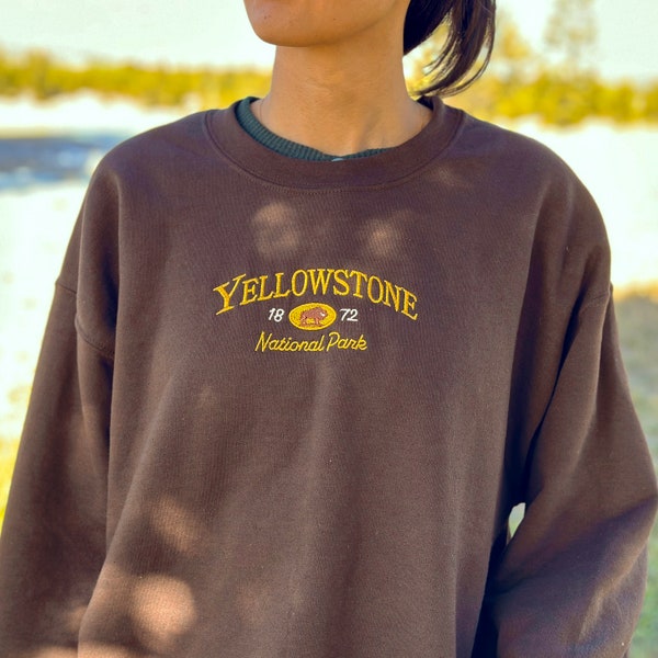 Yellowstone Bison Embroidered Unisex Crewneck Sweatshirt, Vintage 90s Inspired Pullover, National Park Hoodie