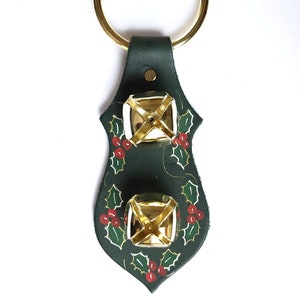 Bell Holiday Shield Leather Door Hanger, Bell Door Hanger, Door Decor, Sleigh Bell Door Hanger, Christmas Bells