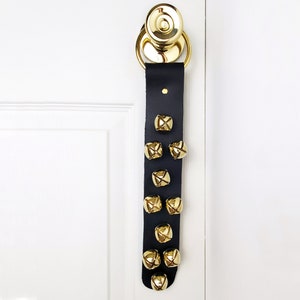 10 Bell Leather Door Strap with Brass Plated Bells, Bell Door Hanger, Door Decor, Door Knob Hanger, Sleigh Bells, Christmas Decor