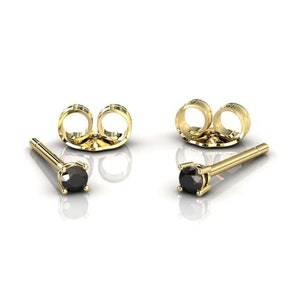 14k Gold Black Diamond Stud Earrings, Tiny Prong Set Studs, Solid Yellow Gold Dainty Earrings, Petite Minimalist Jewelry Gift, Anniversary
