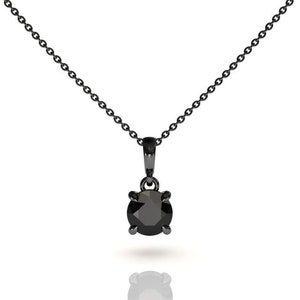 Pendentif en Or Noir Diamant Noir | Collier de superposition | Collier Solitaire Diamant Noir | | anniversaire du diamant noir Bijoux en or noir