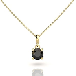 Pendentif Rond Solitaire Black Diamond | Collier de superposition | Collier diamant noir | | anniversaire du diamant noir Demoiselle d’honneur | Or massif