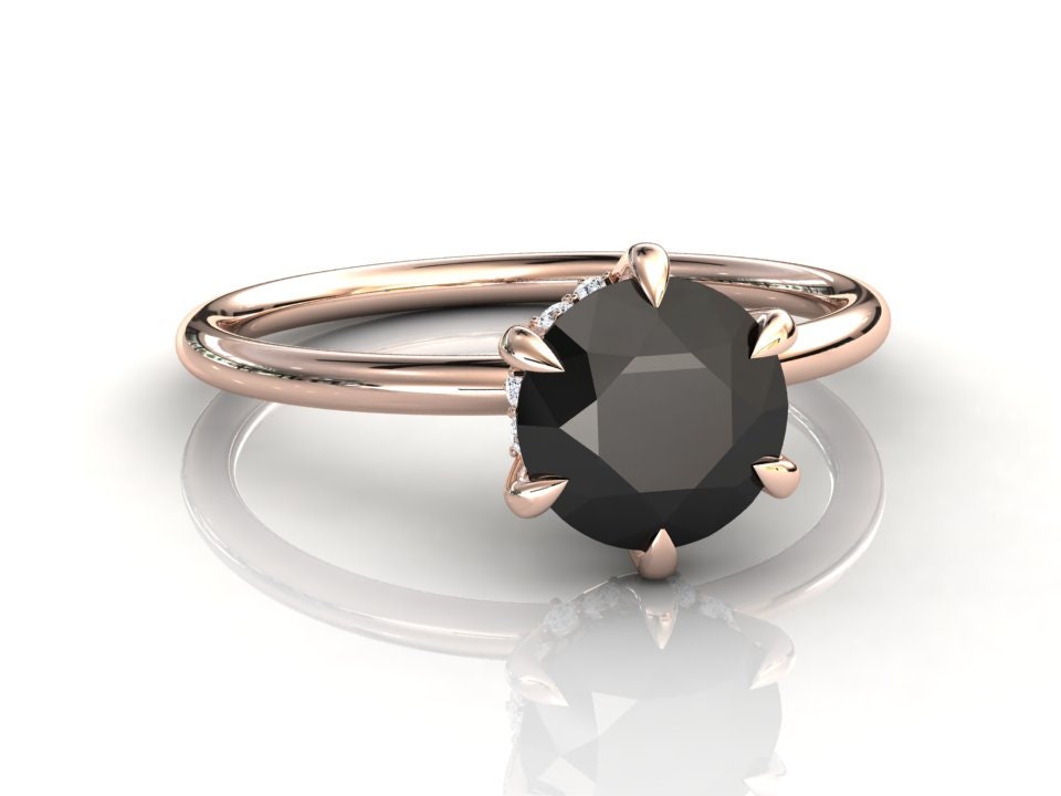 Natural Black Diamond Engagement Ring Salt And Pepper Diamond Promise