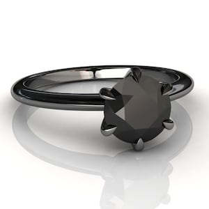 Black Diamond Solitaire Ring | Natural Black Diamond | Anniversary Ring | 6 Prong | Promise Ring | Black Diamond Ring | Black Gold Ring