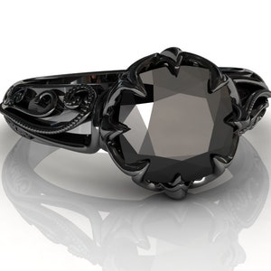 Natural Black Diamond Ring | Black Gold Ring | Engagement Ring | 3 Carat Black Diamond Anniversary Ring | Cushion Cut Black Diamond