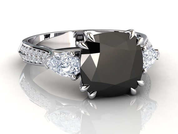 Anillo de compromiso de diamante negro platino Anillo de platino Diamante negro natural Anillo de aniversario de diamante negro Cojin talla Diamante negro Etsy Mexico