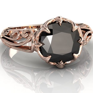 Rose Gold Black Diamond Engagement Ring | Natural Diamond | 3 Carat Black Diamond Anniversary Ring | Cushion Cut Black Diamond