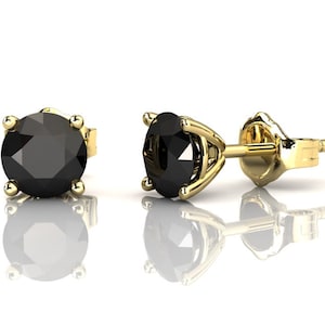 Black Diamond Earrings | Stud Earrings | Martini Earrings | Yellow Gold Studs | Natural Black Diamonds | Anniversary Jewelry | Gift Jewelry