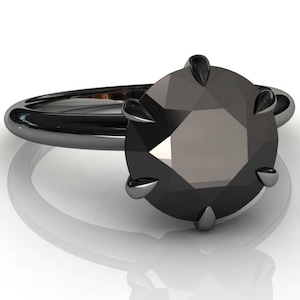 4 Ct Black Diamond Ring | Natural Black Diamond | Anniversary Ring | 6 Prong | Wedding Set | Black Diamond Solitaire Ring | Black Gold Ring