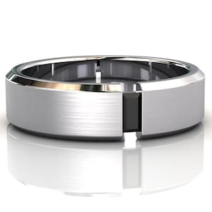 Mens Black Diamond Wedding Band, Solid Platinum, Mens Wedding Ring, Promise Ring, 6mm Band, Brushed Finish Center, Unisex, April Birthstone