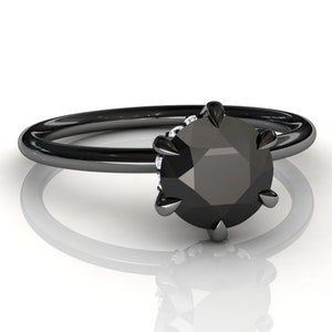 Black Gold Black Diamond Ring | Natural Black Diamond Engagement Ring | Anniversary Ring | 6 Prong Solitaire Ring | Promise Ring