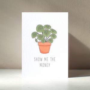 Argent - A6 personnalisé Pilea Peperomioides plante d'intérieur chinoise parent bébé idiot drôle grossier jeu de mots joyeux anniversaire amour carte de voeux