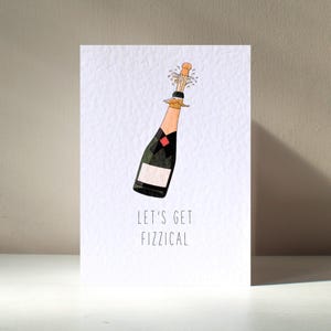 ¡Vamos a ponernos efervescentes! Tarjeta de felicitación personalizada tamaño A6 con champán, prosecco, burbujas, vino, divertido juego de palabras con alcohol, feliz cumpleaños y amor.