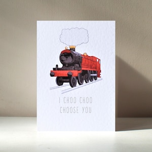 I Choo Choose You - A6 gepersonaliseerde stoomtrein magische tovenaar woordspeling verjaardag Valentijnsdag liefde verjaardag wenskaarten