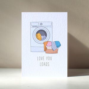 Ti amo un sacco - Biglietto d'auguri A6 personalizzato divertente con lavatrice, gioco di parole divertente, anniversario, San Valentino, amore, compleanno