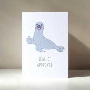 Selo de aprovação - Selo personalizado A6 Sealion, trocadilho engraçado, boa sorte, parabéns, aniversário, amor, cartão de felicitações de aniversário