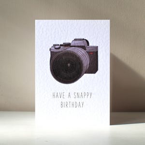 Snappy Birthday - Tarjeta de felicitación de cumpleaños personalizada con foto, selfie, cámara digital, juego de palabras divertido, tamaño A6