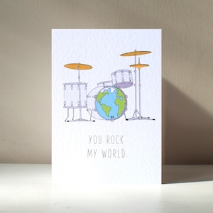 You Rock My World - A6 Personalised Rock N Roll Music Drums Pun Anniversary Valentine's Day Love Birthday Greeting Card