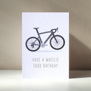 Wheelie Good - Carte de voeux personnalisée A6, vélo de course, vélo, stupide, drôle de jeu de mots, joyeux anniversaire, amour