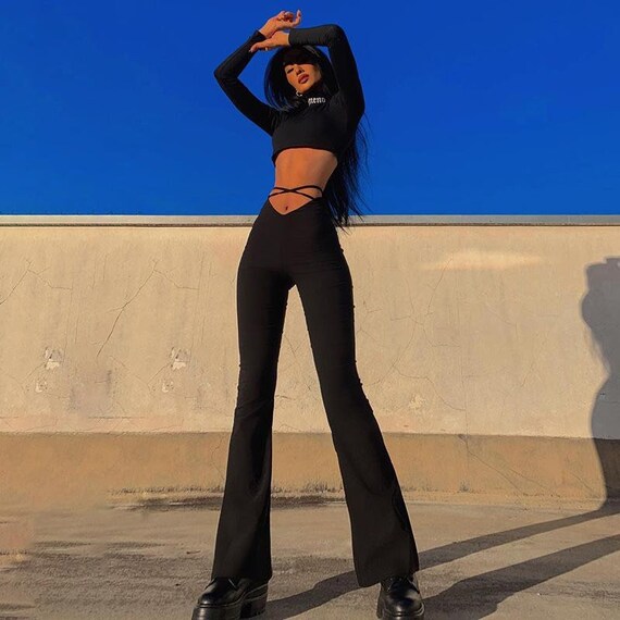 V-waist Lace up Flare Pants - Etsy 