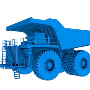 May include: A large, blue, dump truck with a raised bed and large tires. The truck is isolated on a white background.