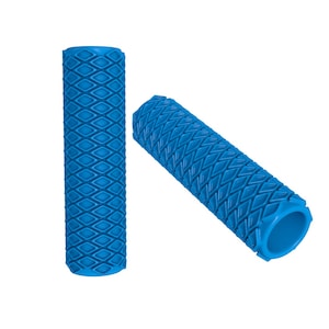 May include: Two blue rubber bike grips with a diamond pattern.