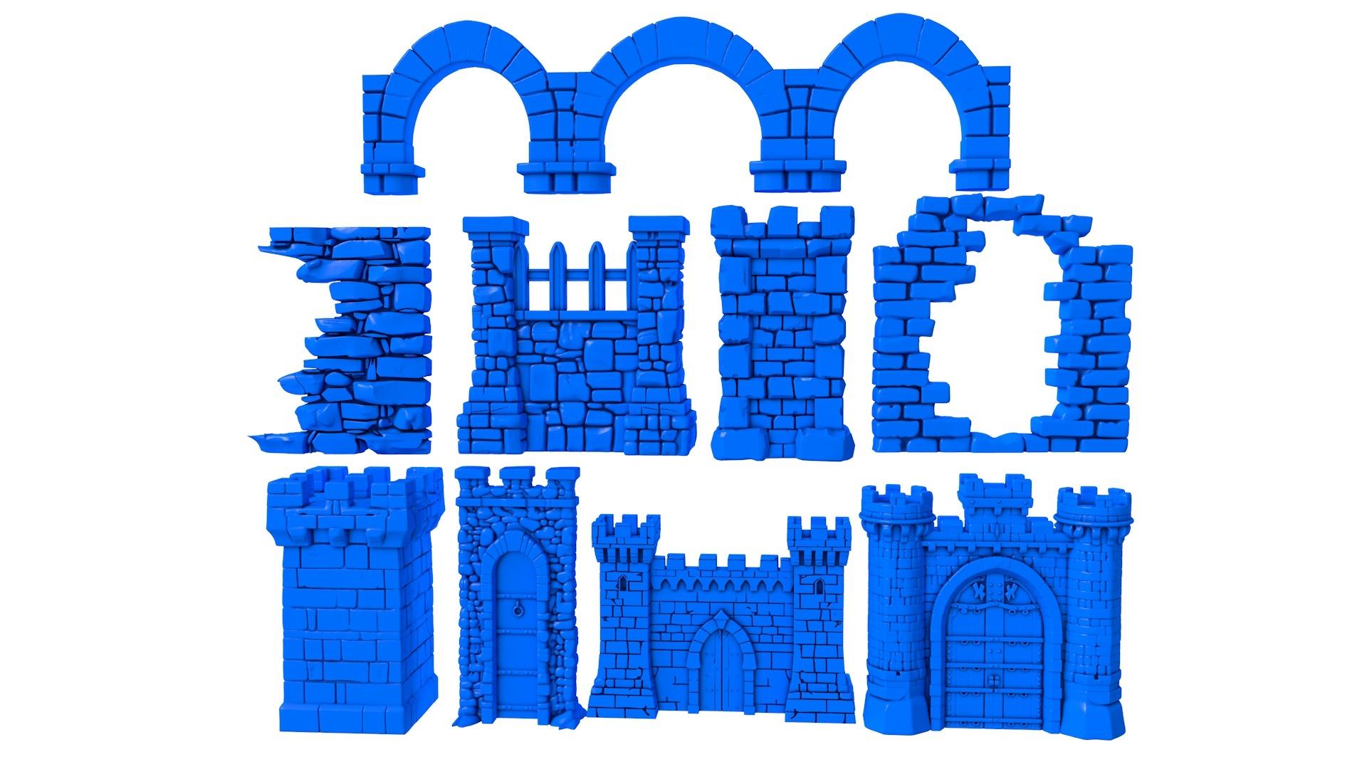 Torre medievale in pietra / mura del castello / muro / muro di pietra / Porta del castello / castello stl