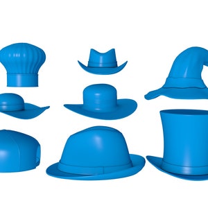 Hoedencollectie stl-bestand / afdrukbaar Halloween hoeden stl-bestand, printer, cowboyhoed printer, Fedora hoed stl