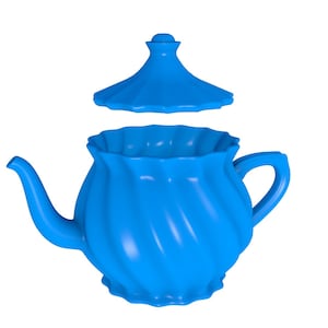 May include: A blue teapot with a swirling design and a separate lid. The teapot is open and ready to be filled.