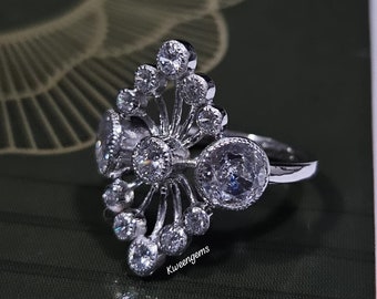 3.80Ct Rundschliff Diamanten Damen Verlobungsring / 14K Weißgold oder Silber Einzigartiger Statement Ring / European Navette Style Wedding Ring Geschenk