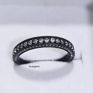 Pave 1.80CT Round Cut Diamonds Women&#39;s Gothic Half Eternity Band/ 14K Black Gold Finish Boho Women&#39;s Silver Band/ High Polish Statement Ring
