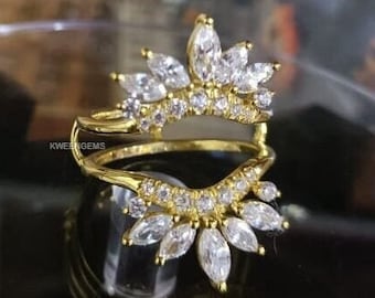 Marquise Moissanite Enhancer Band, 14K Gold Wedding Ring Wrap