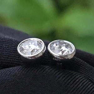 Round Cut 0.50Ct Bezel Set Moissanite Diamond Threaded Solitaire Women's Stud/ 14K Gold or Silver Lobe Cartilage Helix Piercing Earrings 5mm