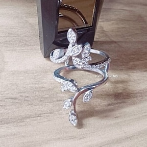 Ring Enhancer 0.70Ct Diamonds Moissanites Wedding Band/ Floral Leaf Design Women&#39;s Ring Spacer/ 14K Gold or Silver Stack Solitaire Wrap Band