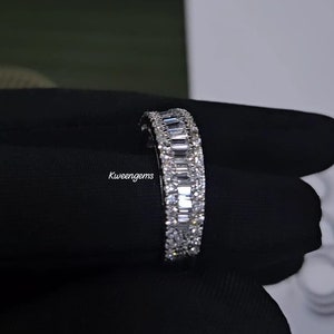 Luxury 1.80Ct Baguette Cut Diamonds Wedding Eternity Band for Women's/ 14K White Gold or Silver Stackable Engagement Band/ Moissanites Band