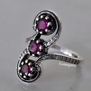 Red Ruby & Diamonds Art Deco 1.40Ct Round Cut Natural Three Stones Vintage Women&#39;s Ring/ Silver or 14K White Gold Statement Anniversary Ring