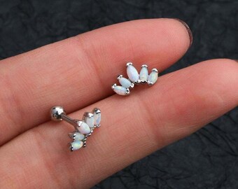 Opal Helix Stud Earring, 14K Gold Floral Cartilage Piercing