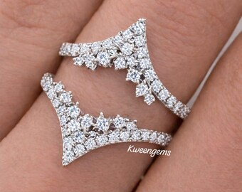 Moissanite Diamanten Ring Wrap Enhancer, 14K Gold & Silber Ehering Jacke