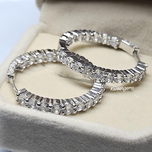 4Ctw Round Cut Diamonds Large Hoop Earrings 925 Sterling Silver Women&#39;s Wedding Jewelry/ White Moissanites Clip-on Engagement Gift for Her