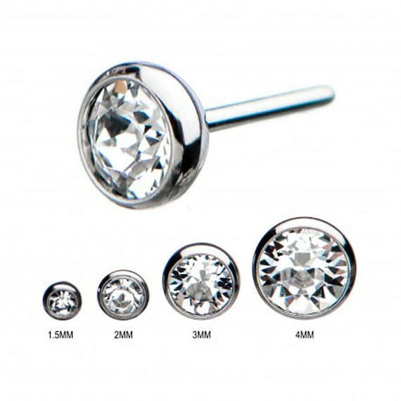 Solid Gold Moissanite Stud Earring, Bezel Set Helix Piercing
