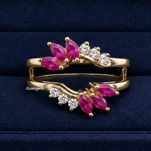 Edwardian Marquise Ruby Floral Ring Enhancer, 14K Gold or Sterling Silver