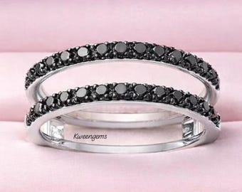 Enhancer Wrap Wedding Band in Silver & 14K Gold/ Natural Black Onyx Wedding Ring