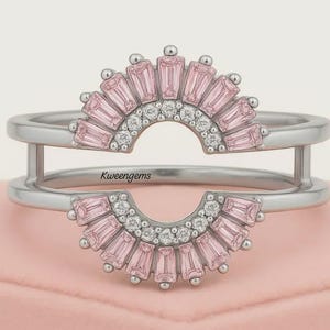 Baguette Cut Natural Pink Sapphire Ring Jacket, 14K Gold or Silver Enhancer Band