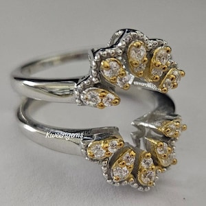 0.80Ct Round Cut Diamonds Floral Ring Enhancer Women&#39;s Wedding Engagement Band/ 14K Gold or Silver Stackable Moissanite Band Solitaire Wrap