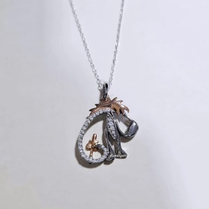 Eeyore Winnie the Pooh Necklace 0.50Ct Diamonds 14K White Gold &quot;Tiny&quot; Pendant / Women&#39;s Girls Silver Two Tone Necklace with 18&quot; Cable Chain